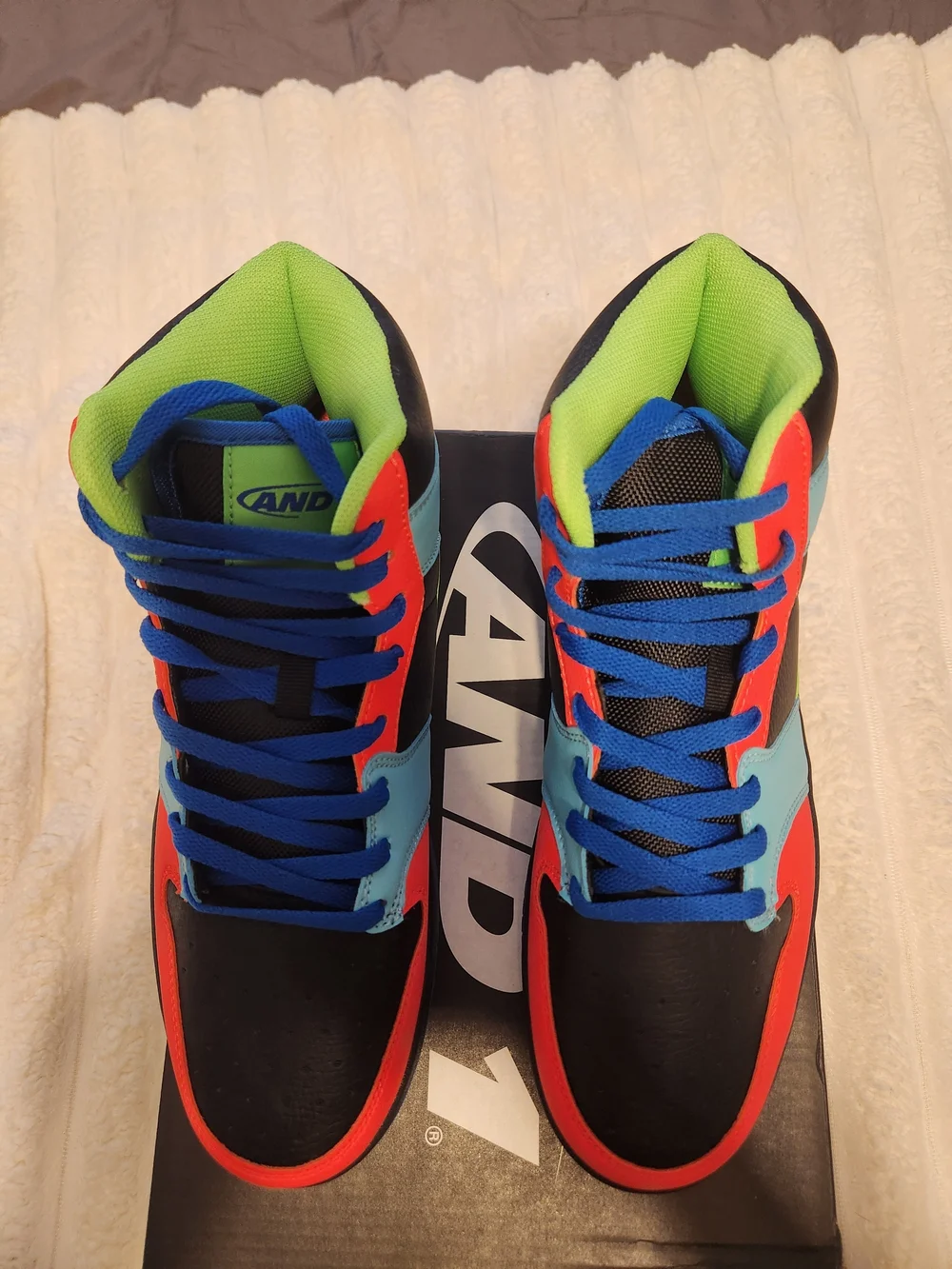 AND1 High-Top Sneakers in Teal, Coral & Lime